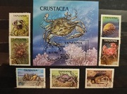 !! TANZANIA ZWIERZĘTA morskie KRABY -BLOK plus SERIA KASOWANE z klejem !!! 