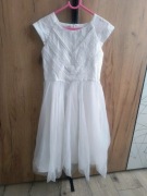 Sukienka biała Cool club 128 komunia wesele z haftem