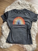 Shein bluzka koszulka tshirt szary tęcza s napis