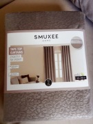 2 beżowe zasłony na taśmie z tunelem 140/250 Smukee 2x zasłona w cętki