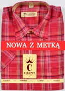 Koszula męska czerwona w kratkę na krótki rękaw kołnierzyk 40/41