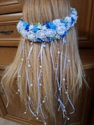 Wianek komunijny biało niebieski asymetryczny 