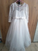 Sukienka biała  130 Komunia Wesele z koronką księżniczka 