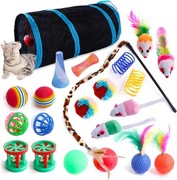 Zestaw zabawek zabawki dla kota myszki tunel wędka piłeczki 22 el.