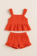 H&M komplet pomarańczowy top spodenki modne 134/140