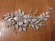 Ozdoba do włosów z kwiatami sztucznymi i perłami na ślub