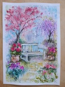 Akwarela po tytułem „Ogród marzeń” -Obraz ręcznie malowany, dekoracja.