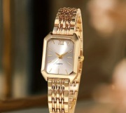 ZEGAREK DAMSKI ZŁOTY NA BRANSOLECIE KLASYCZNY ELEGANCKI BRANSOLETA RETRO