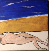 Ona, na plaży Oryginalny obraz