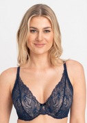 Biustonosz push-up Samanta Nyks A475 75E, granatowy, usztywniany, koronka