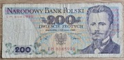 Banknot PRL 200 zł Dąbrowski seria EM 1988 obiegowy