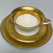 RARYTAS Königszelt 1930 zestaw antyk złoto trio filiżanka Art Deco Brabant