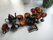 serwis do kawy/herbaty + kieliszki, chińska laka 