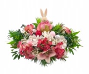 PIĘKNA, ORYGINALNA KOMPOZYCJA/BIEL/ RÓŻ/ UROCZY ZAJĄC