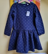 Okaidi sukienka 128 falbanka złote gwiazdki granatowa