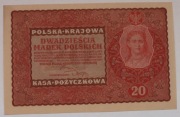 Banknot 20 Marek   Polskich  1919 r I Serja EW Nr 754,434  stan II/II-