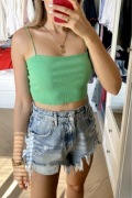 H&M zielony prążkowany crop top krótki zara bluzka
