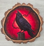 Autorski obraz - Ulotność duszy - czarny kruk akryle na drewnie CERTYFIKAT