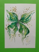 Obrazek -akwarela z zielonym motylem