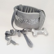 Transporter torba dla psa kota szary welur smycz