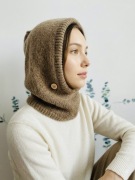 Balaclava kominiarka kaptur czapka 100% alpaka ręczna robota nugat