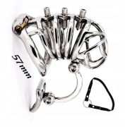 Stalowy pas cnoty z Kolcami klatka CBT chastity cage 57mm Oring + Pasek