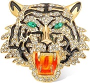 Broszka Tygrys Głowa Cyrkonie Przypinka Pin Kryształki Złota Prezent Gift