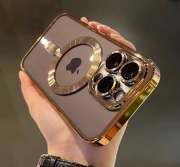 Etui iPhone 13 MagSafe Przezorczyste Złota Ramka Ochrona Aparatu