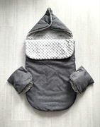 Zimowy ŚPIWOREK + RĘKAWICE do wózka gondoli spacerówki Szary Minki Jak NOWY