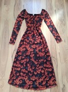 Topshop długa czerwona czarna sukienka w kwiaty maxi jesienna na jesień y2k