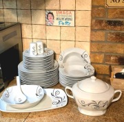 Serwis Obiadowy Komplet Talerzy Zastawa Stołowa Zestaw Na 12 Osób Porcelana