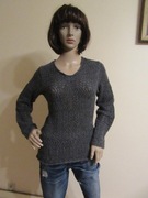 PETER HAHN szary lekko ażurowy sweter alpaka i jedwab _ S