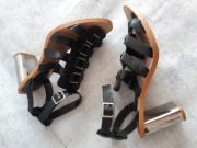 Zara Basic buty sandały 40 41 czarne paski srebrny słupek modne boho Casual