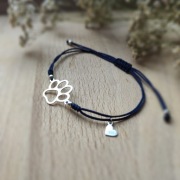 Bransoletka sznurkowa łapka pies kot SREBRO 925