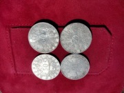 4 szt. SREBRO 80 g Ag 900, Austria 50 szylingów: 1965, 1969, 1964, 1967