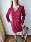 Bordowa sukienka mini guziki elegancka sexy dopasowana