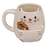 Kubek Kot z tacką na ciastka z motywem filiżanka do kawy 300 ml biały 10 cm