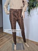 Spodnie damskie L 40 brązowe wężowy wzór bawełna wiskoza chinosy 