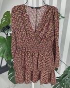 Sukienka z falbankami w kwiatki z gumką w pasie Zara M 38