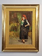 Ciekawy Obraz olejny - "Dziewczyna z owieczką" - sygnowany ?