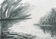 Ciche miejsce do wędkowania akwarela 30x42cm ręcznie malowana