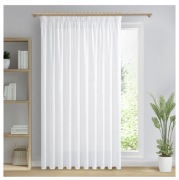 Biała Zasłona 300 cm x 240 cm Z Lnem Naturalna Boho