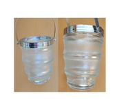 szklane wiaderko kubełek pojemnik do lodu PRL vintage  lata 70  chromowane 