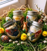 Unikatowe mini słoiczki na wielkanocny stół lub jako ozdoba decoupage 4 szt