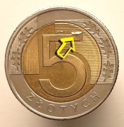 5 ZŁOTYCH 2025 MONETA >>> DESTRUKT >>> NADLAWKA NA REWERSIE