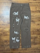 Spodnie jeansowe z motylami dziurami motylki jeansy straight Shein M 38