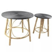 Nowy Zestaw stolików Taman Rattan czarny/drewno