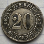 #2875 Niemcy - Cesarstwo 20 fenigów 1887 A rzadsza!