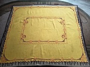 Rękodzieło artystyczne obrus lniany ręcznie haftowany. Arcydzieło 