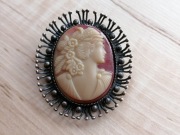 DUŻA BROSZKA SREBRO PRÓBA 900 CZECHY KAMEA